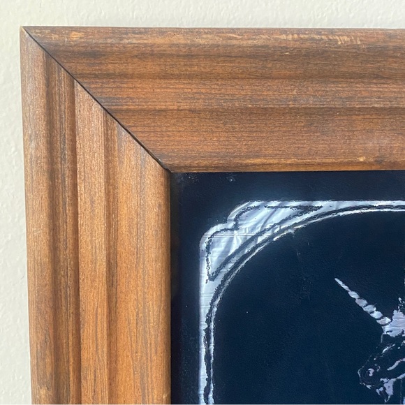 Vintage Unicorn Fantasy Carnival Glass Foil Art Novelty Picture Wood Framed 80s - Picture 5 of 6